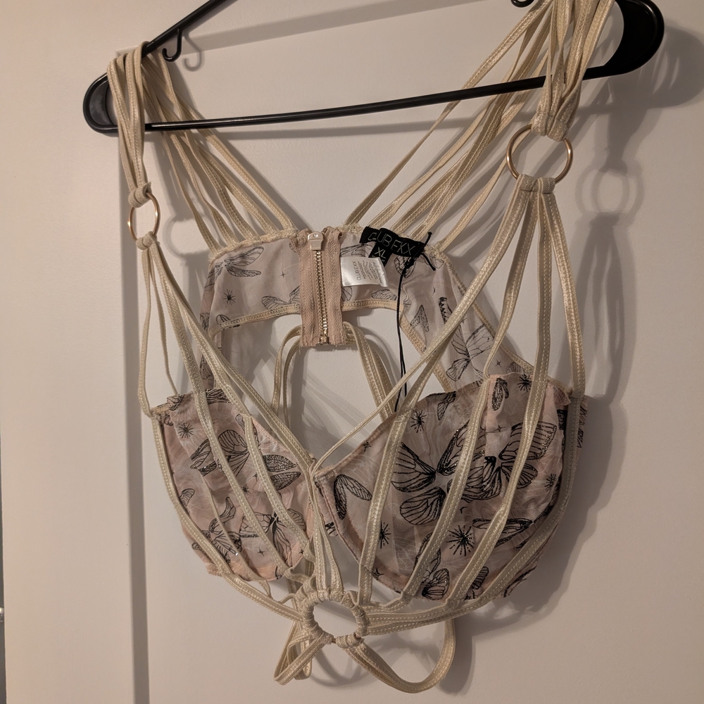 Dolls Kill Club Exx Mesh Butterfly Print Strappy Bra Top XL - NWT